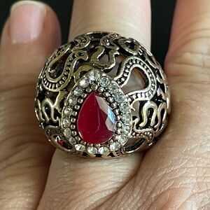 Red gemstone CZ gold plated ring size 7.5
